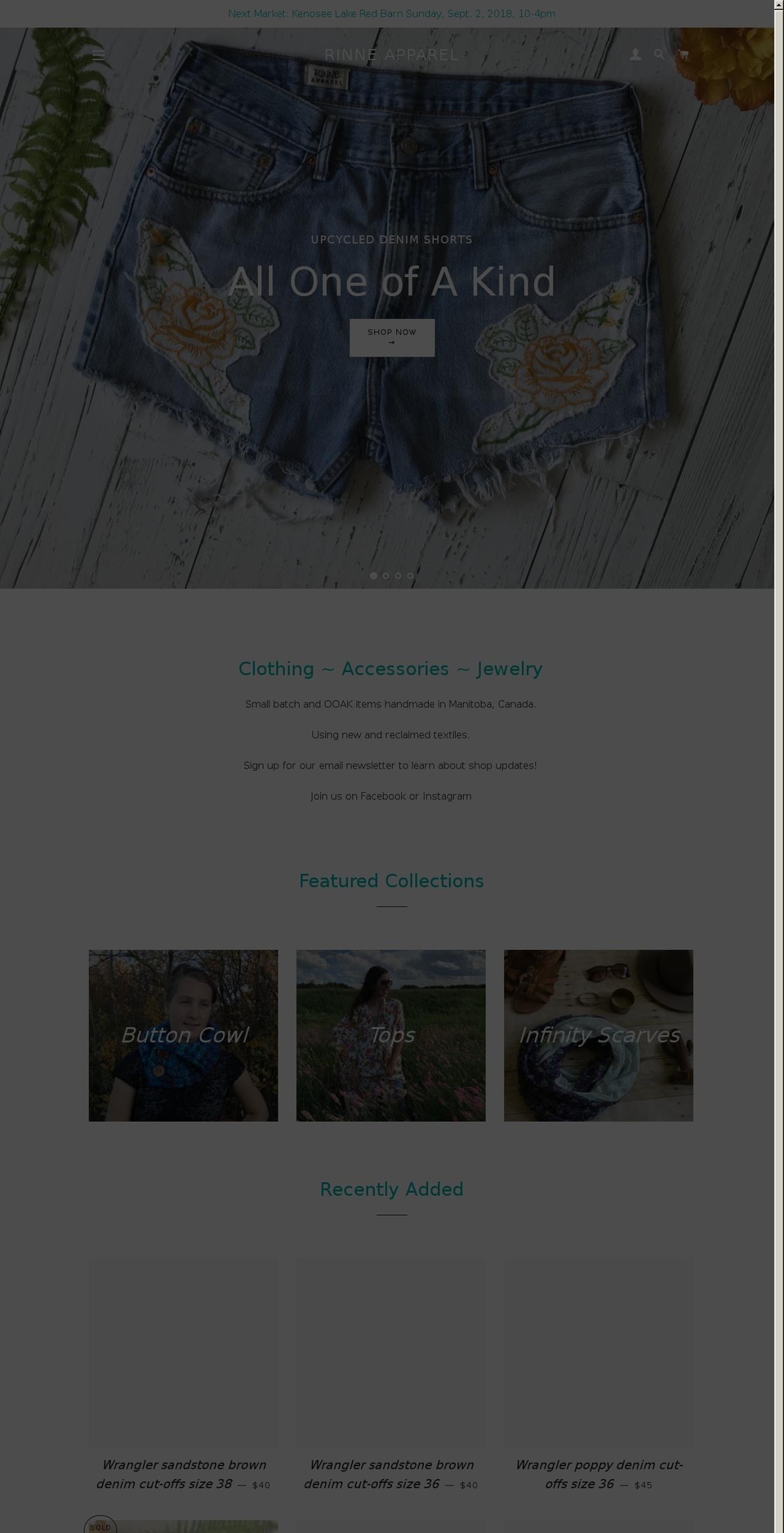 rinneapparel.com shopify website screenshot