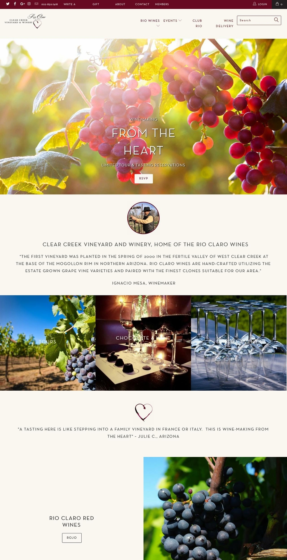 rioclarowines.com shopify website screenshot