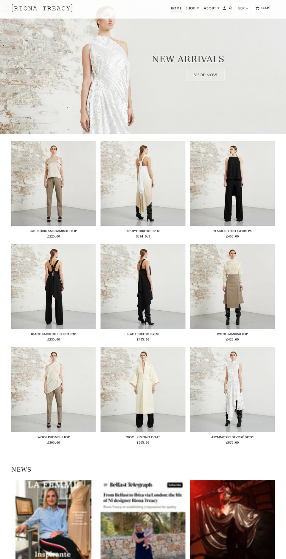 rionatreacy.com shopify website screenshot