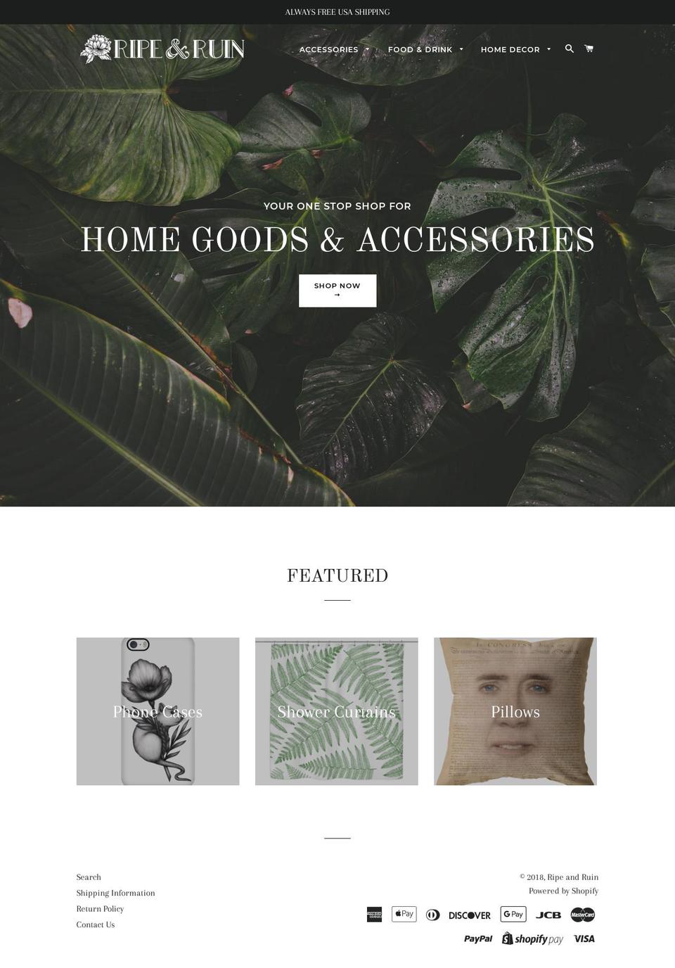 ripeandruin.com — Shopify storefront screenshot