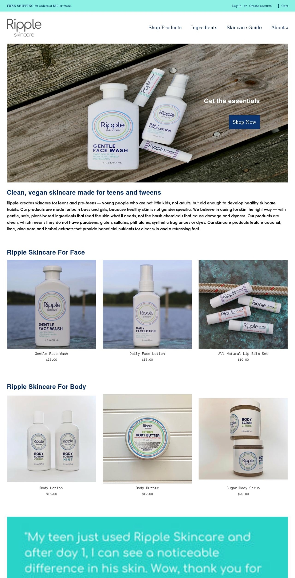 rippleskincare.com shopify website screenshot