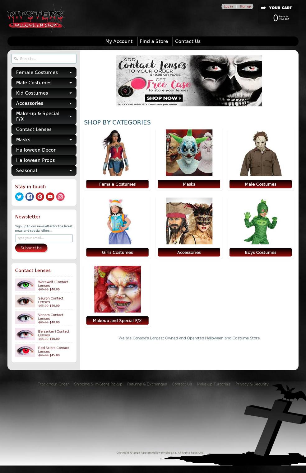 ripstershalloweenshop.ca shopify website screenshot