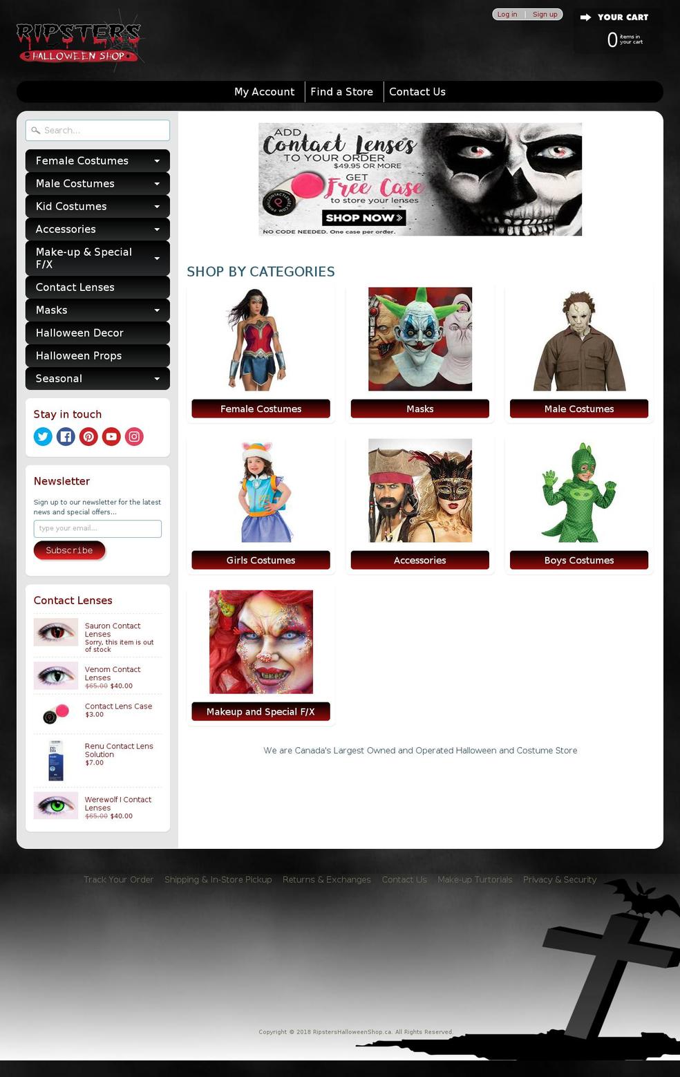 ripstershalloweenshop.com shopify website screenshot