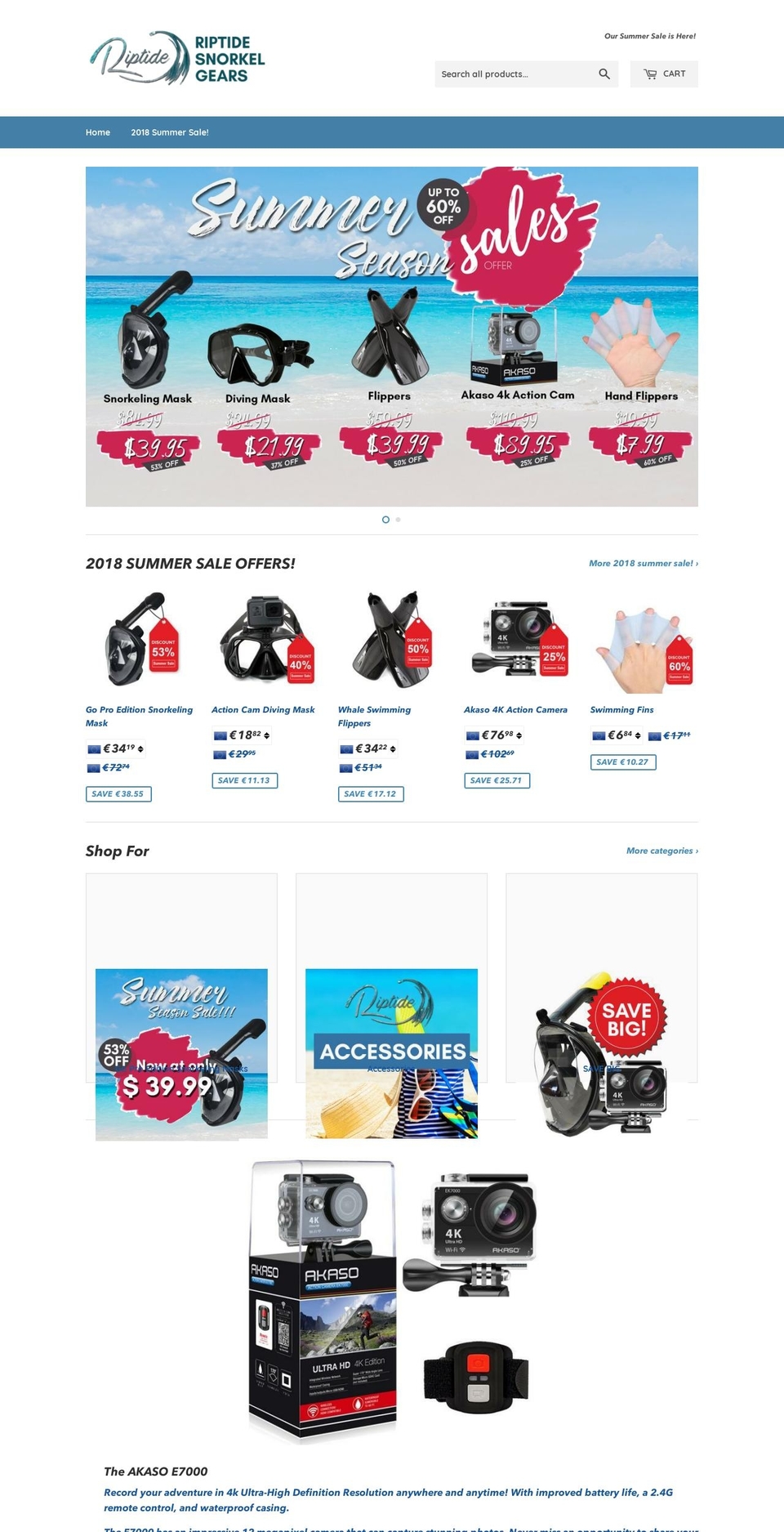 riptidesnorkelgear.com shopify website screenshot