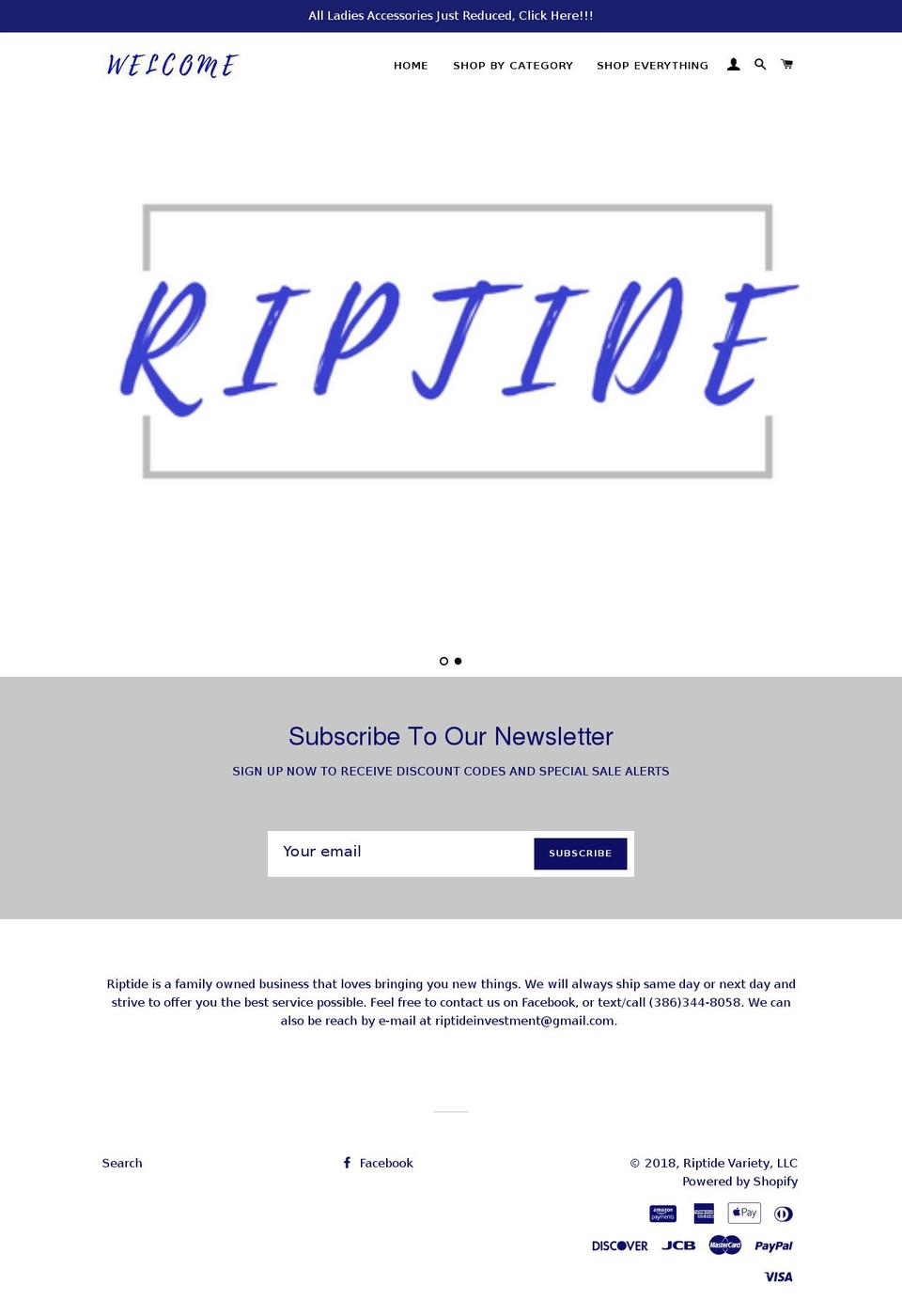 riptidevariety.com — Shopify storefront screenshot