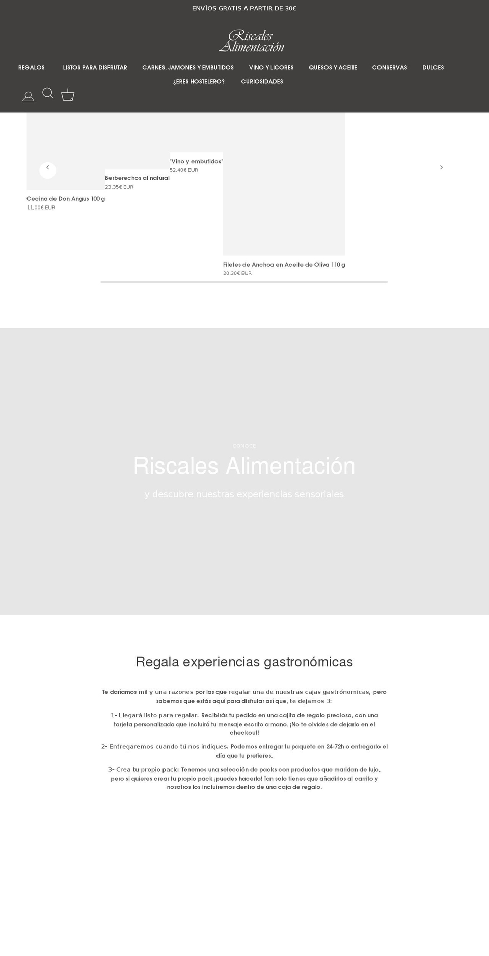 riscalesalimentacion.com shopify website screenshot