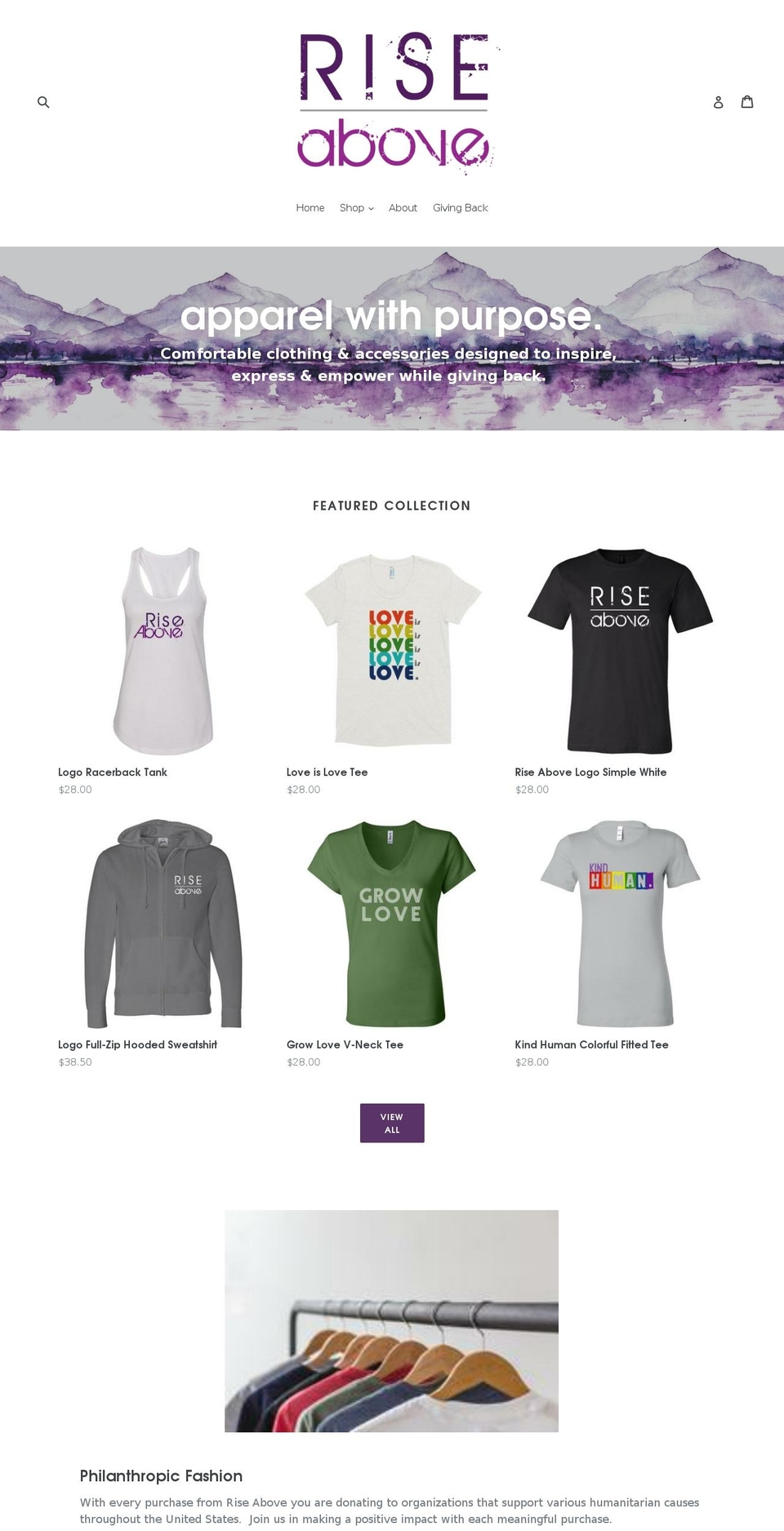 riseaboveapparelco.com — Shopify storefront screenshot