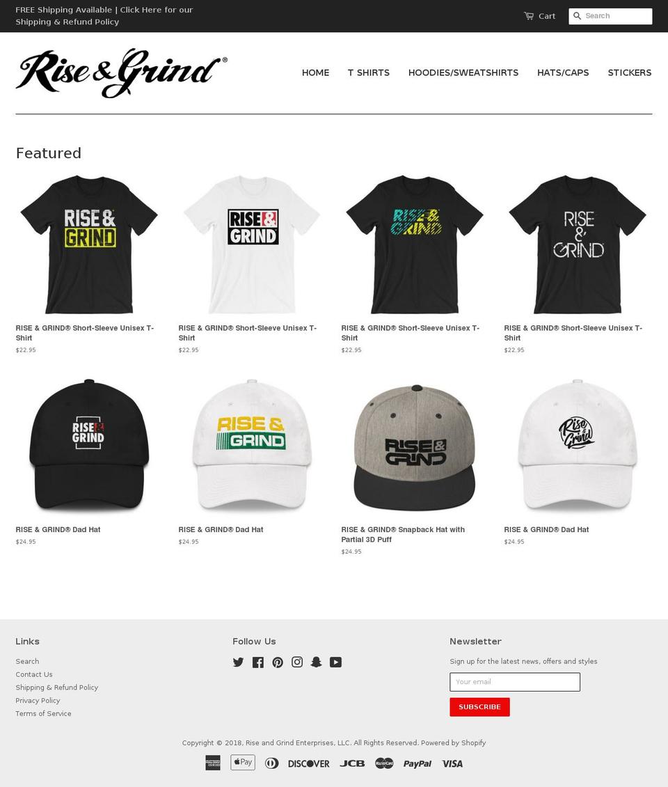 riseandgrindstore.com — Shopify storefront screenshot