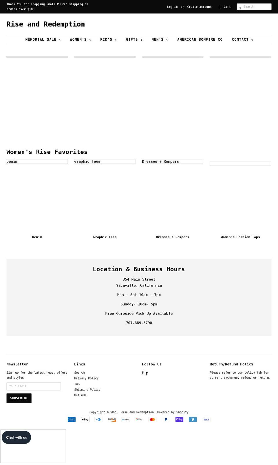 riseandredemption.com shopify website screenshot