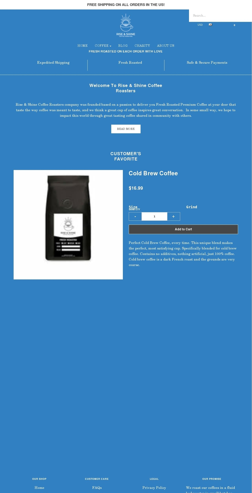 riseandshinecoffeeroasters.com shopify website screenshot