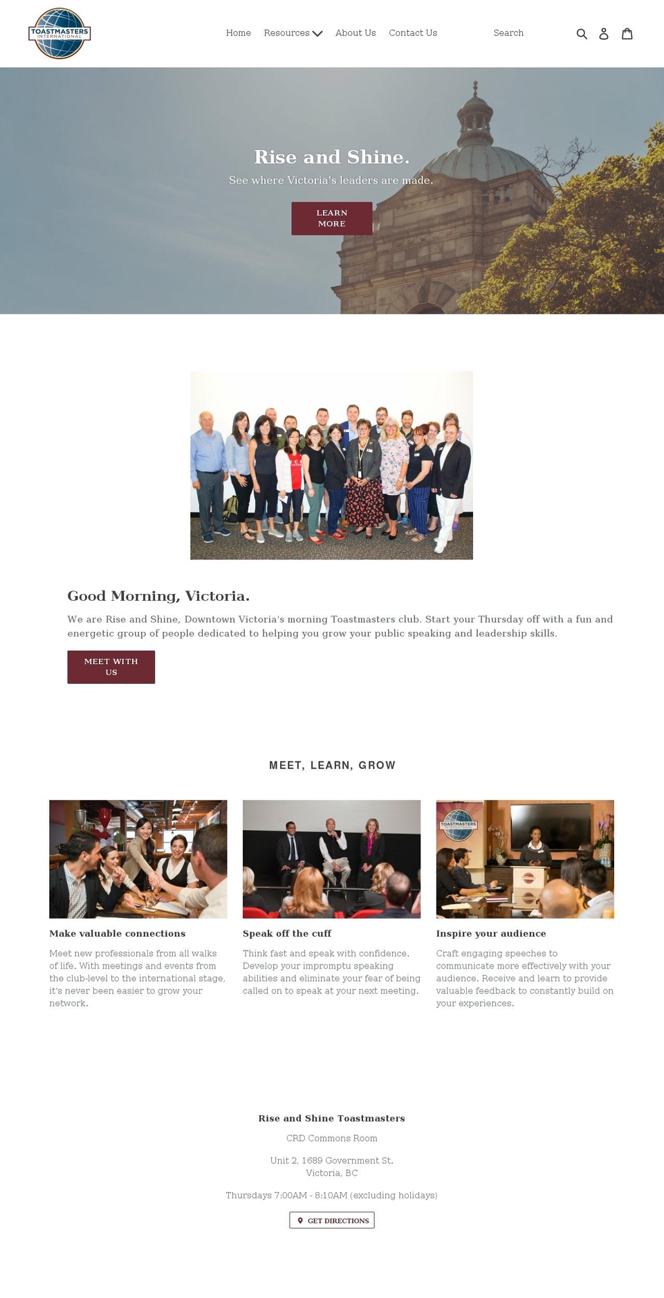 riseandshinetoastmasters.com shopify website screenshot