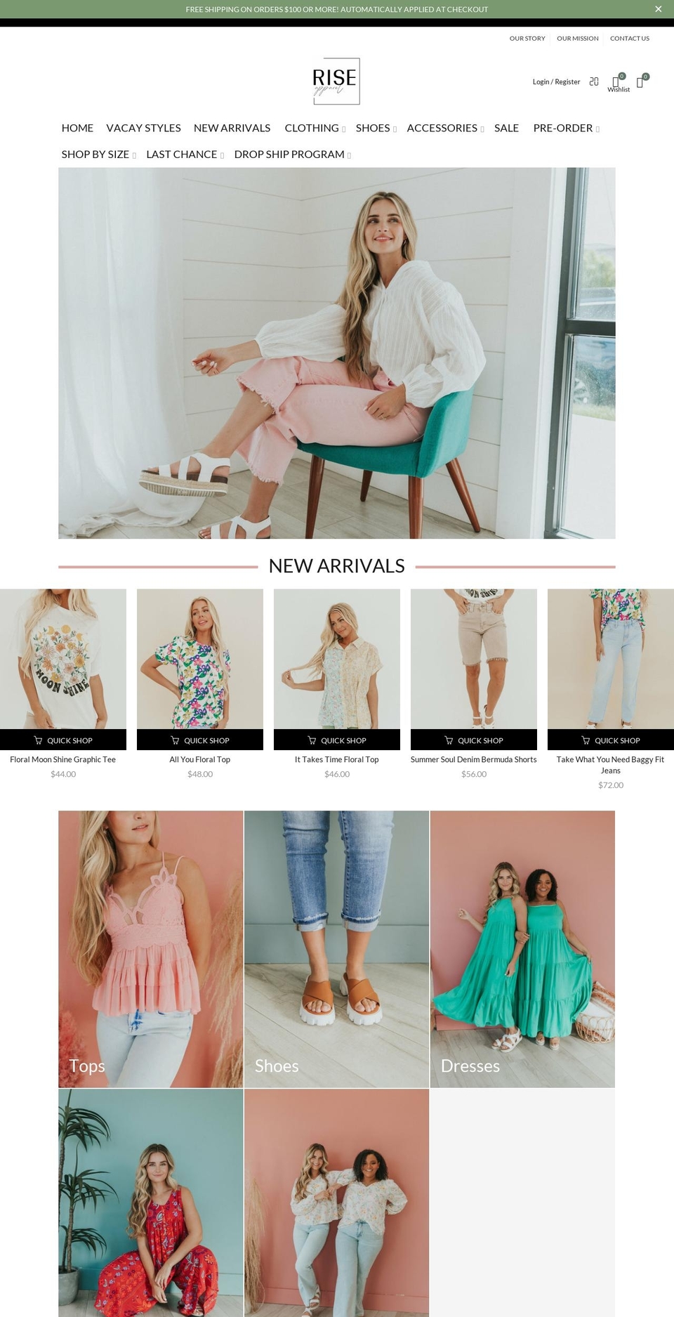 riseapparel.com shopify website screenshot