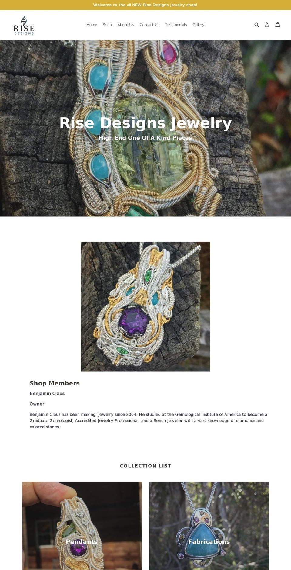 risedesignsjewelry.com shopify website screenshot