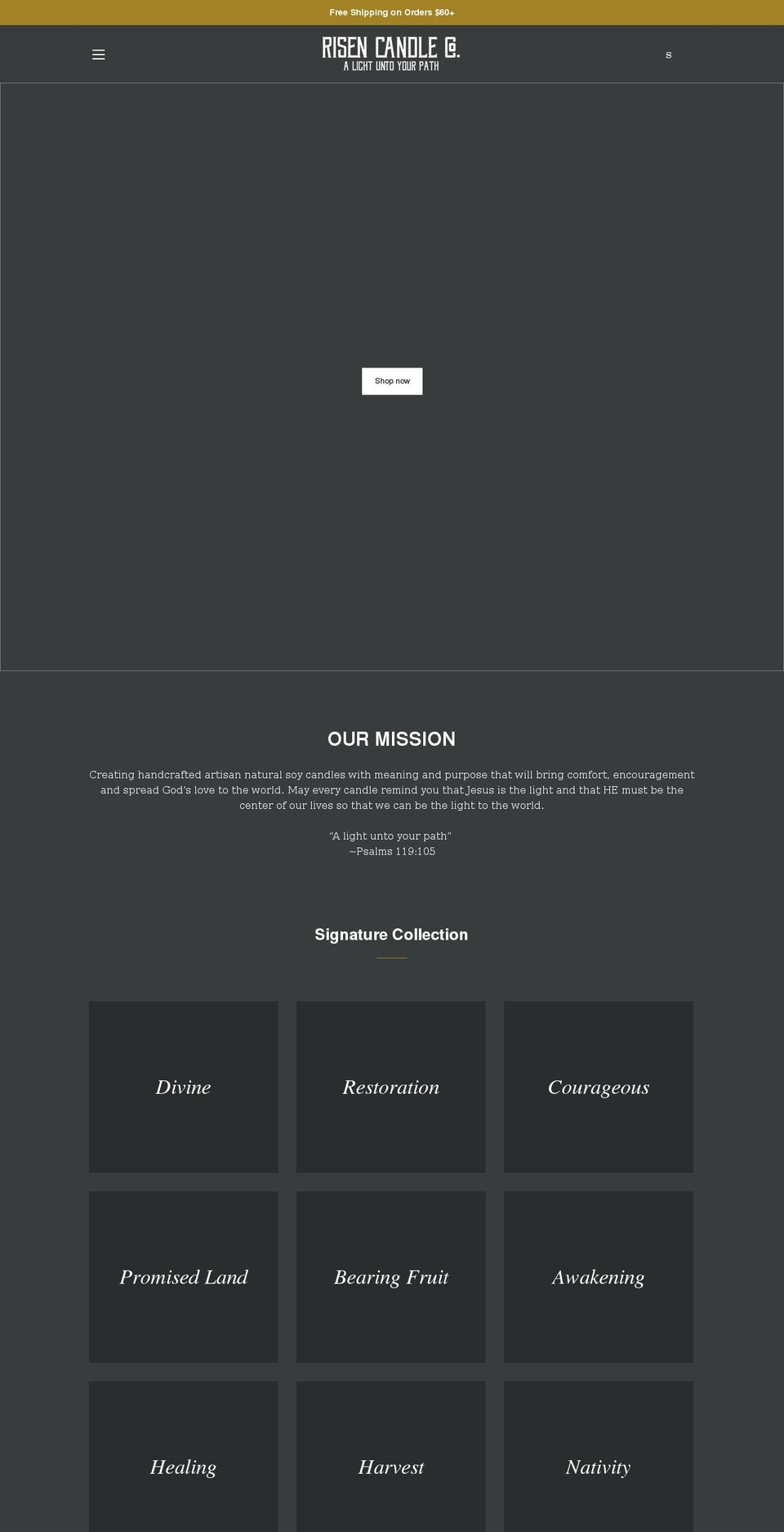 risencandles.com shopify website screenshot