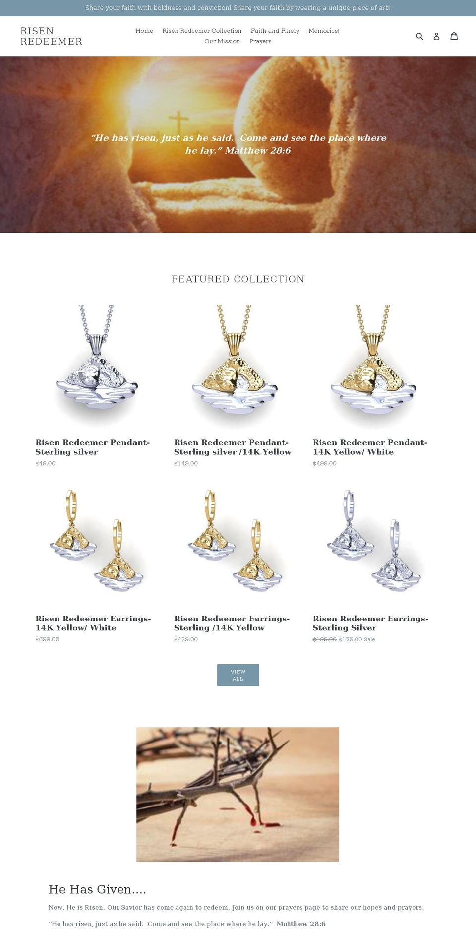 risenredeemer.com — Shopify storefront screenshot
