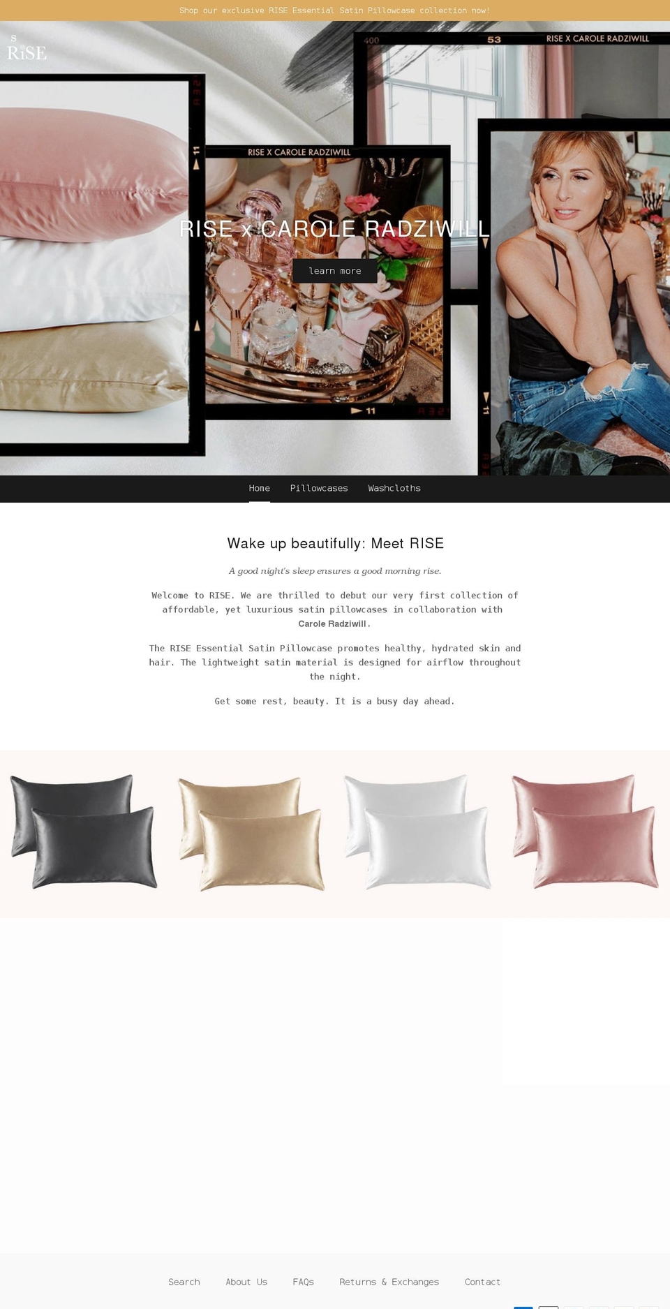 risepillowcase.com shopify website screenshot