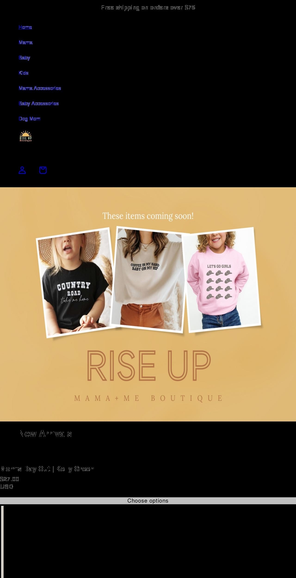 riseupboutique.com shopify website screenshot