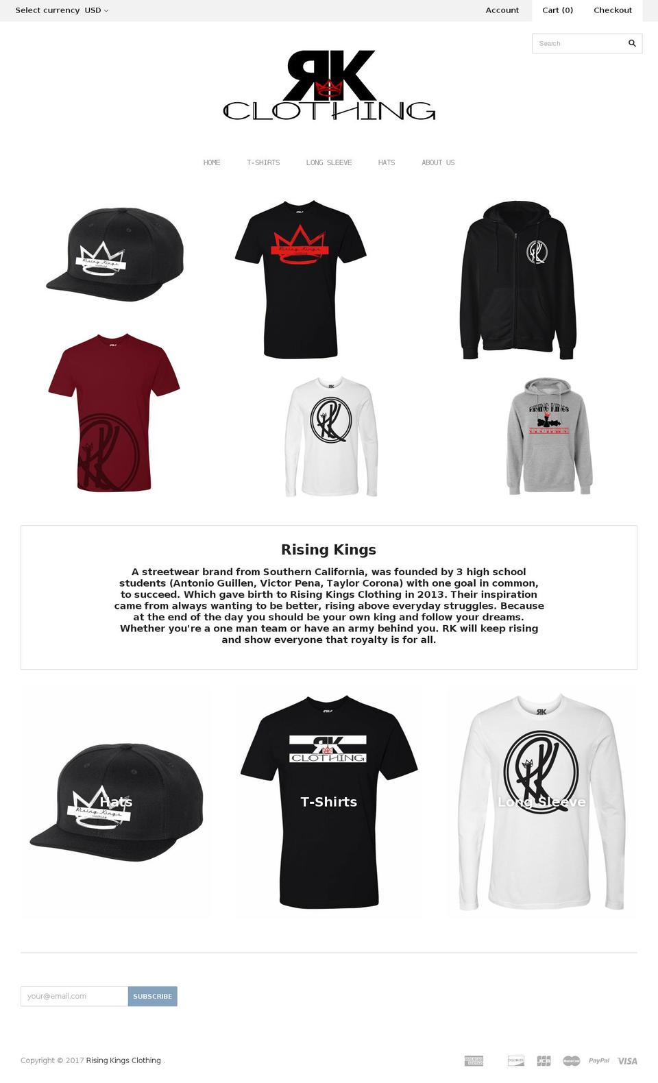 risingkingsclothing.com shopify website screenshot