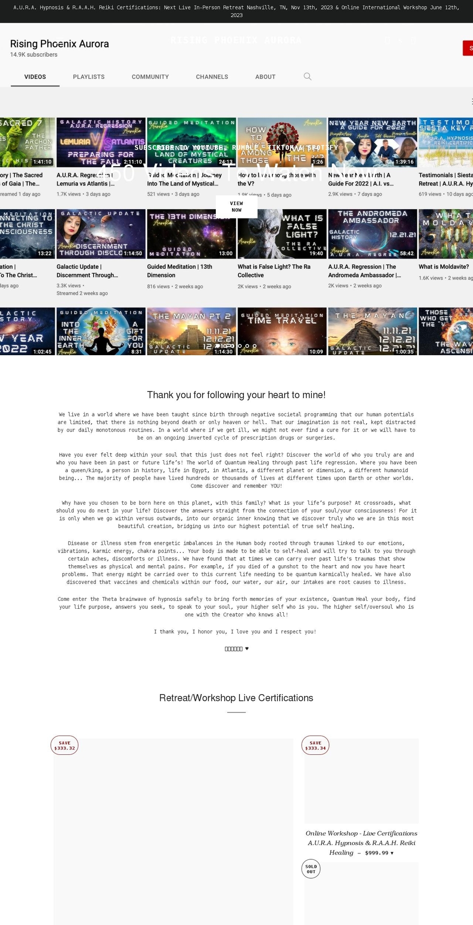 risingphoenixaurora.com — Shopify storefront screenshot