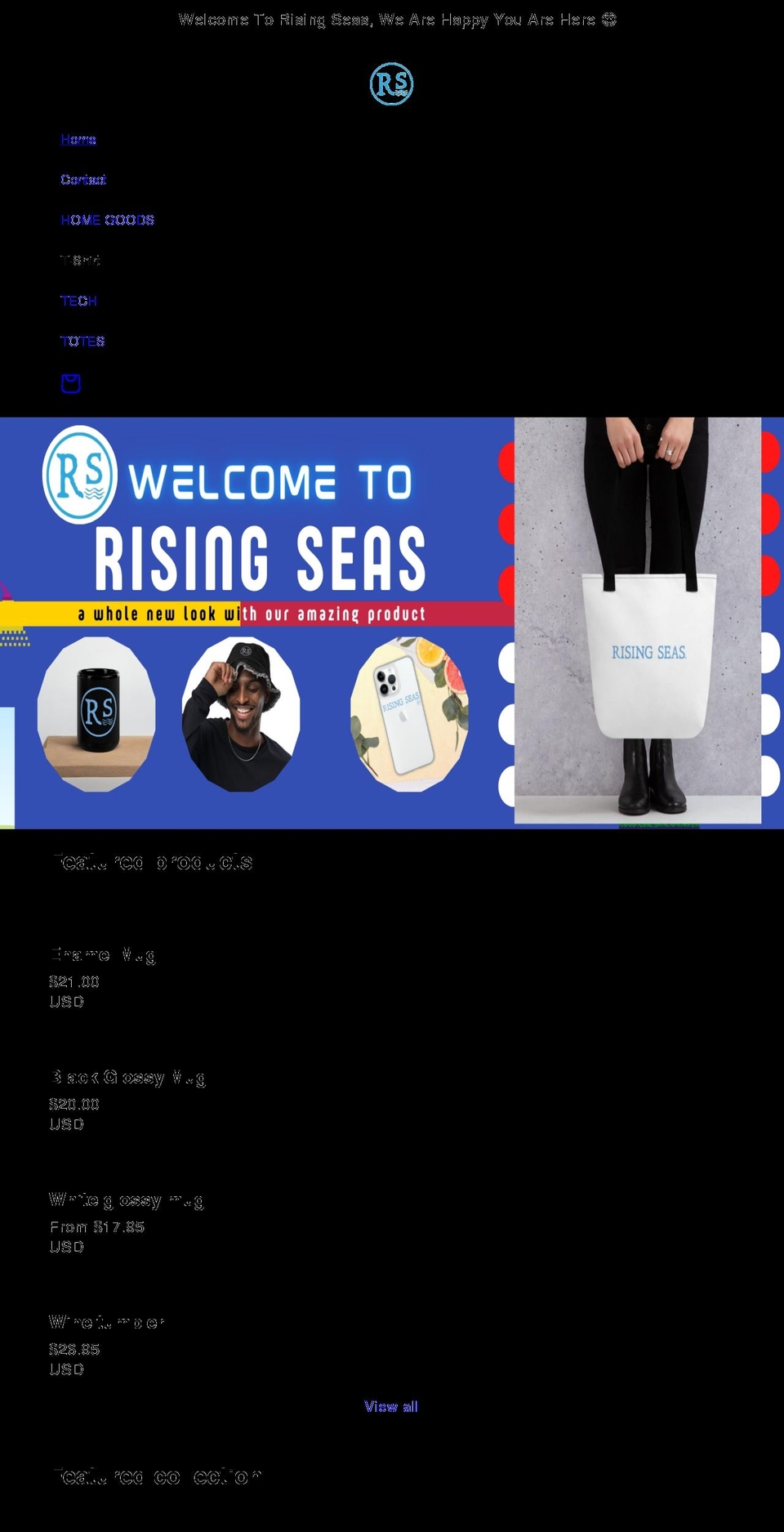 risingseas.com shopify website screenshot