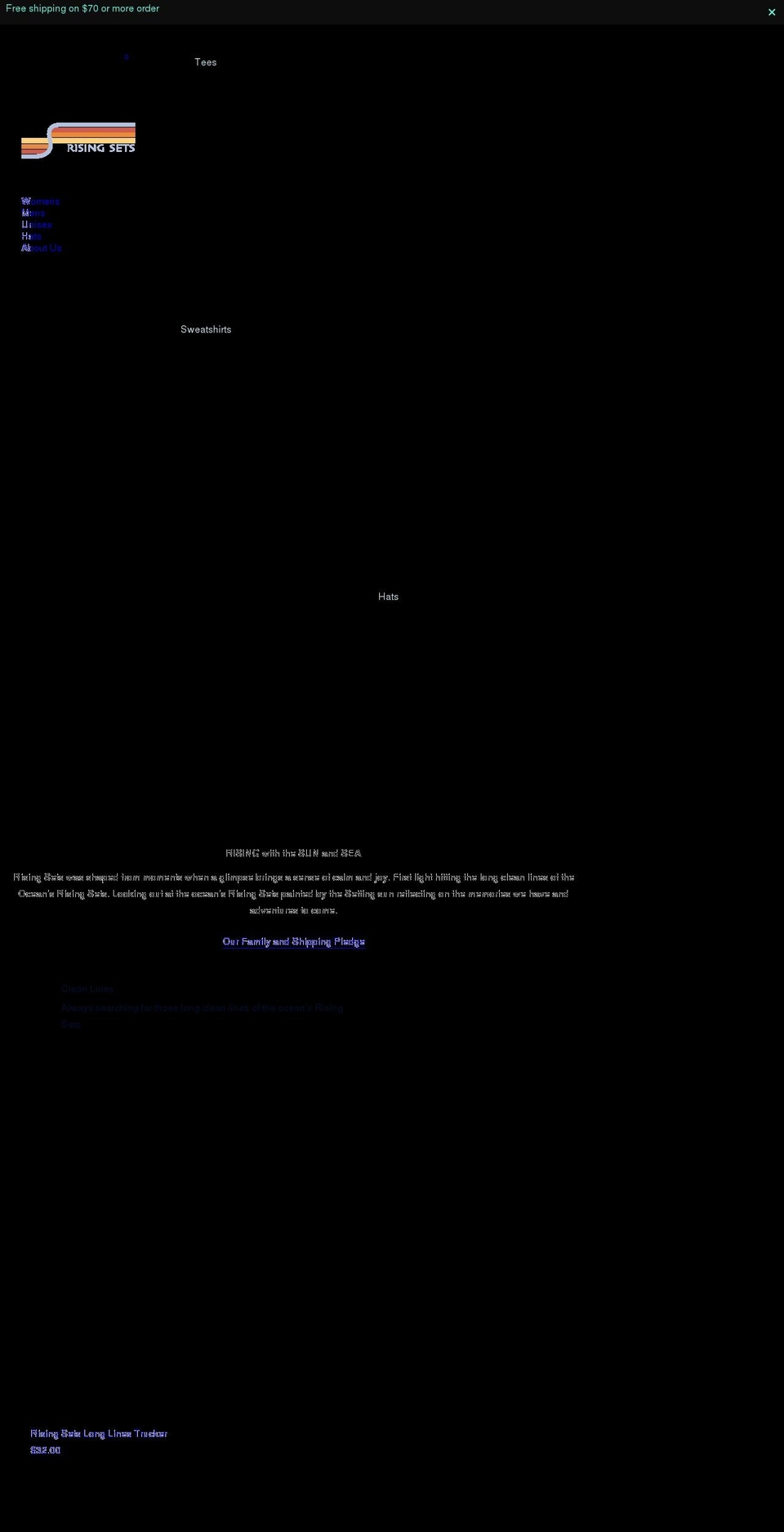 risingsets.com shopify website screenshot