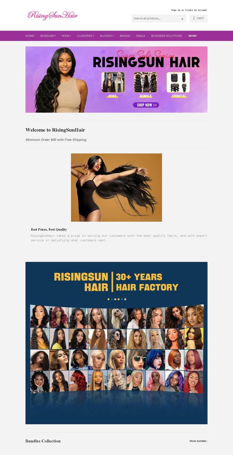 risingsunhair.net shopify website screenshot