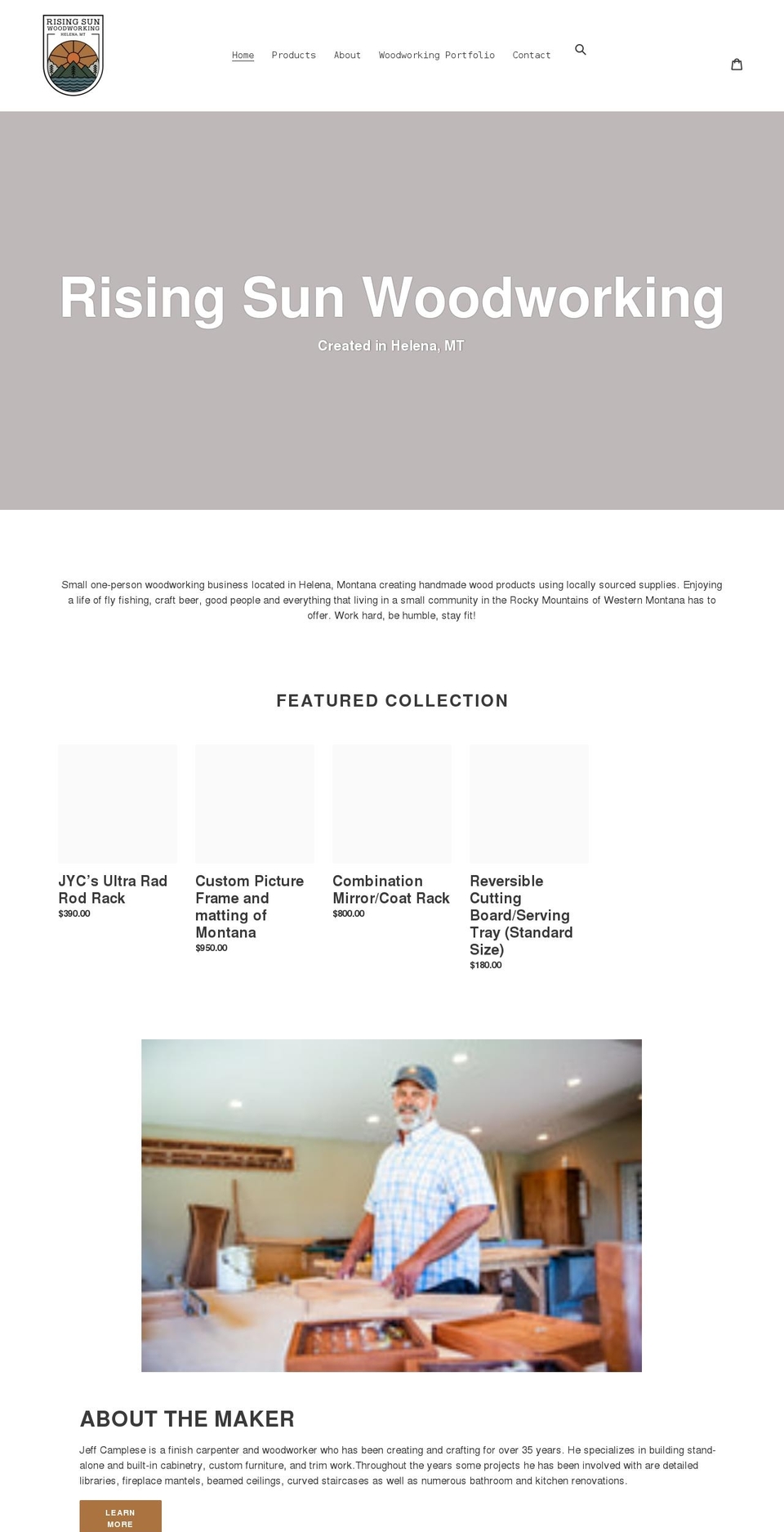 risingsunwoodworking.com shopify website screenshot
