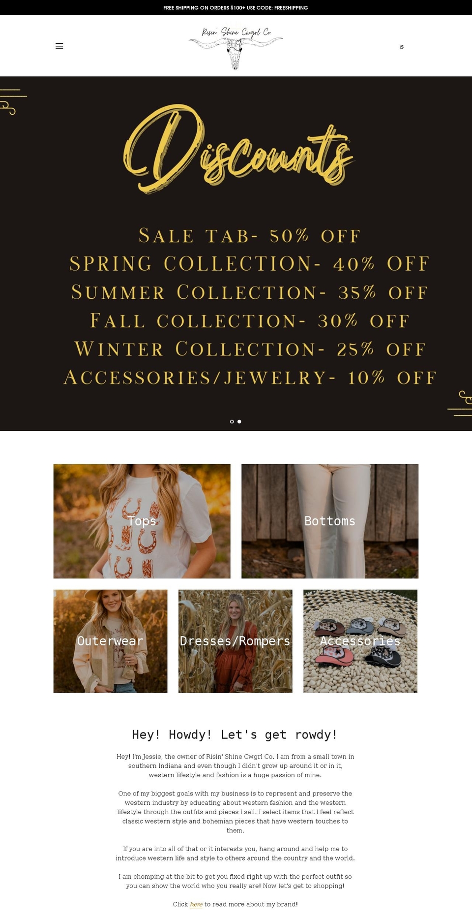 risinshinecwgrlco.com shopify website screenshot
