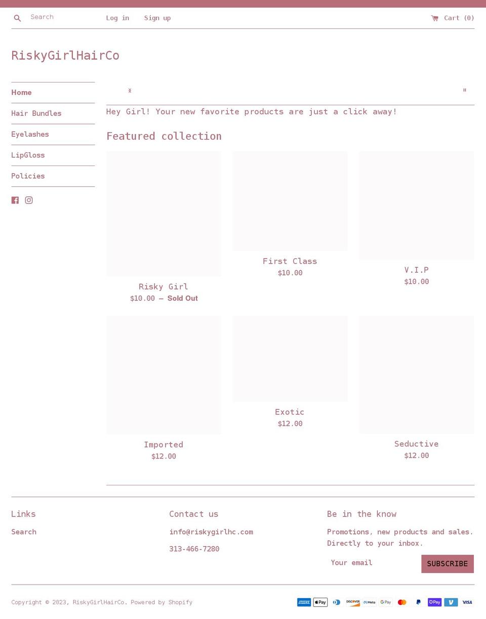 riskygirlhc.com shopify website screenshot