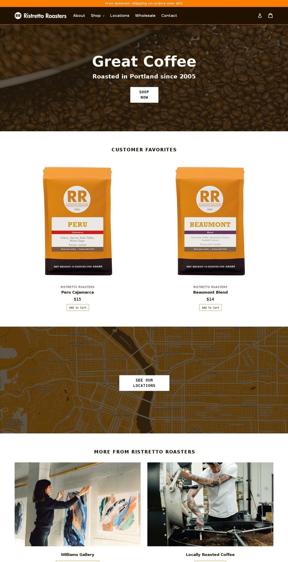 ristrettoroasterscoffee.com shopify website screenshot