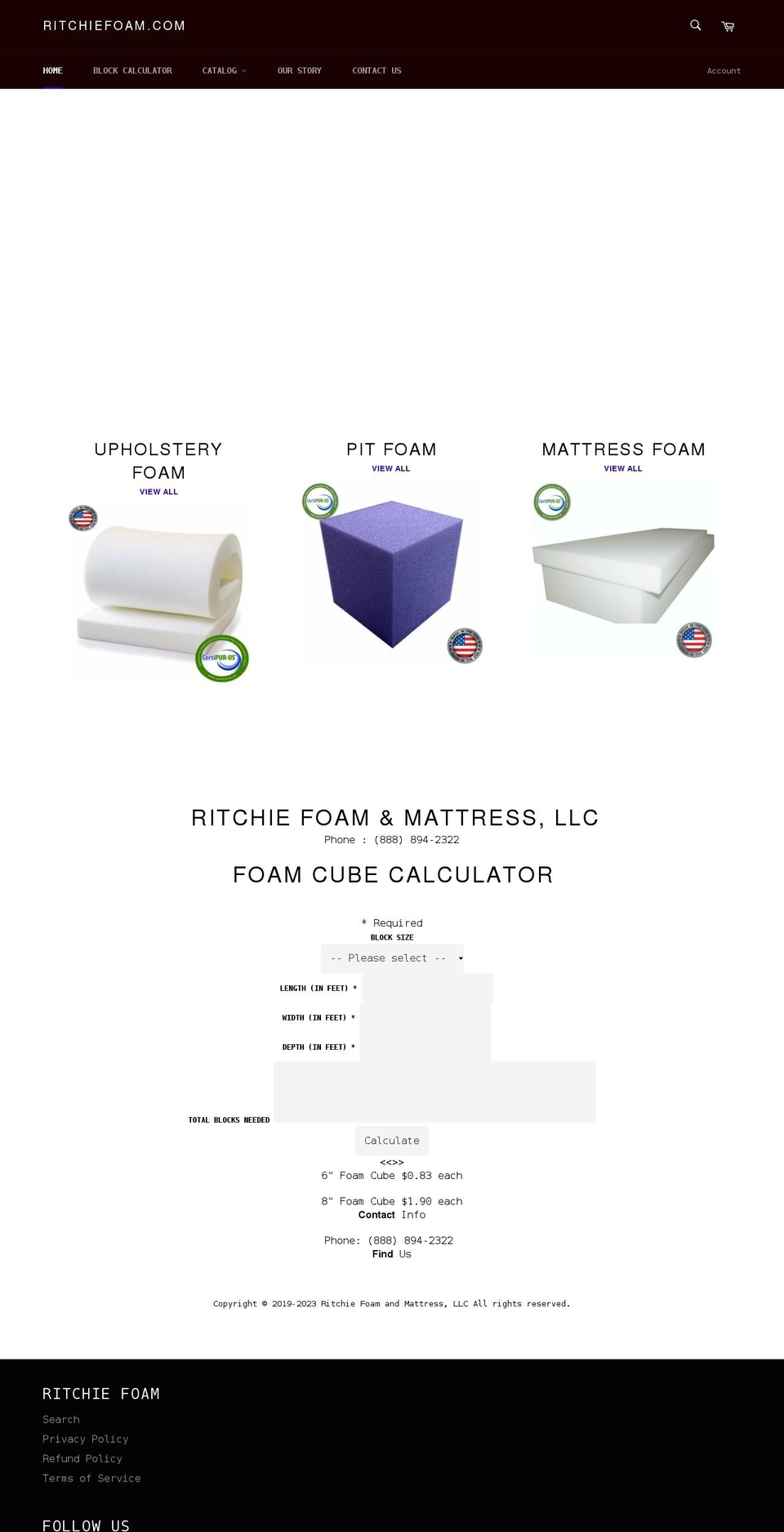 ritchiefoam.com shopify website screenshot