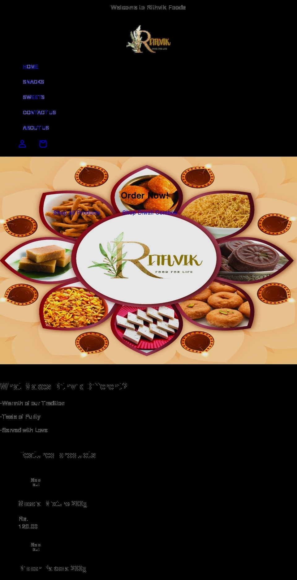 rithvikfoods.com shopify website screenshot