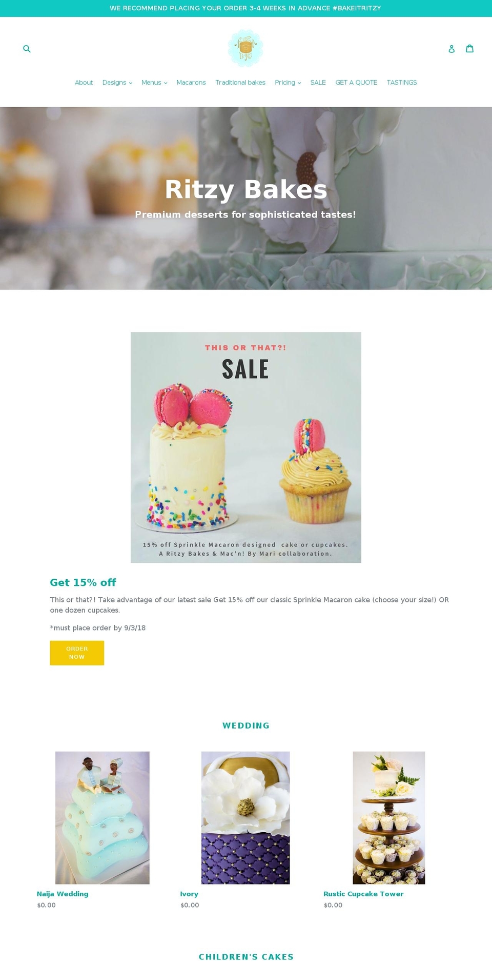 ritzybakes.com — Shopify storefront screenshot