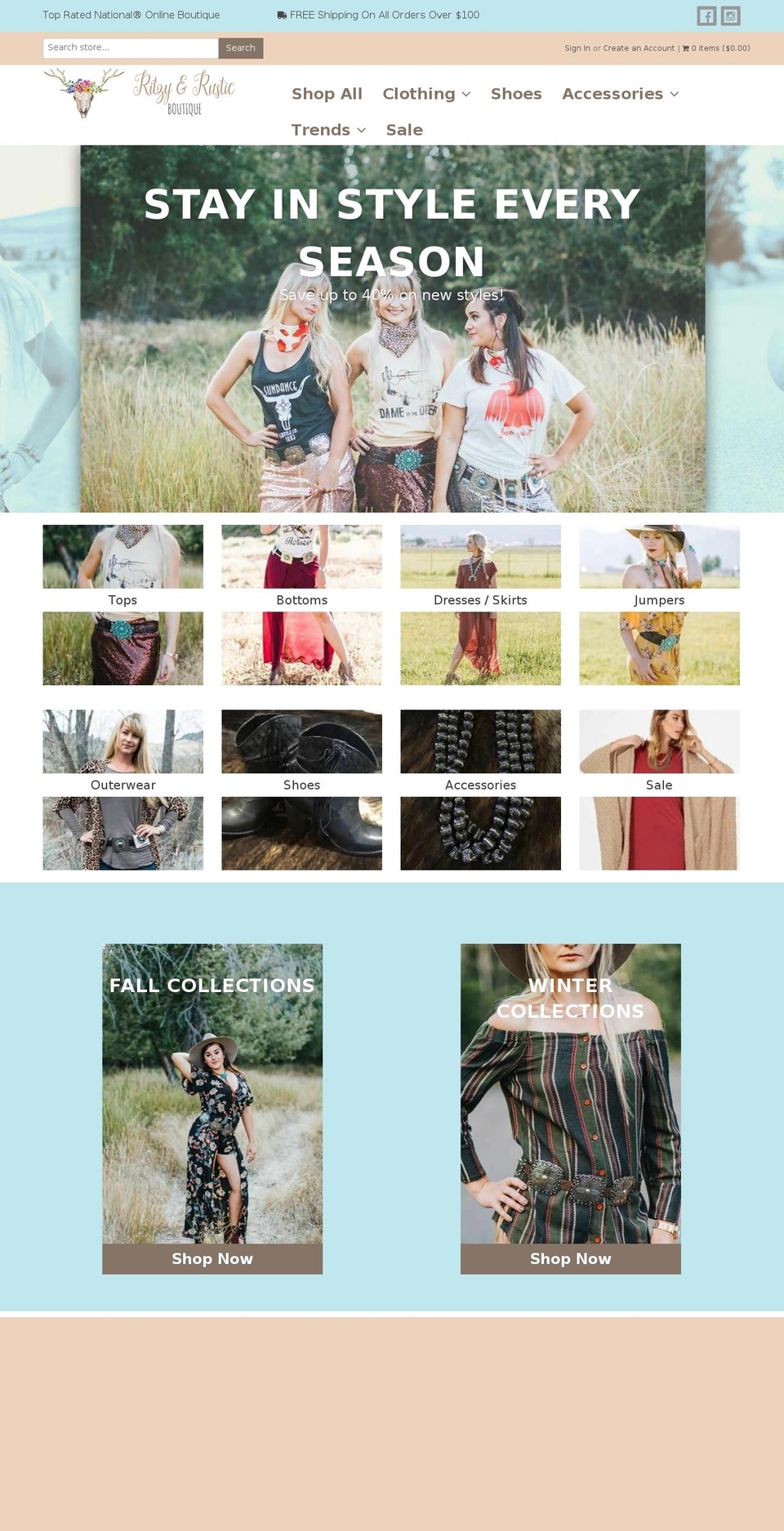 ritzynrustic.com shopify website screenshot