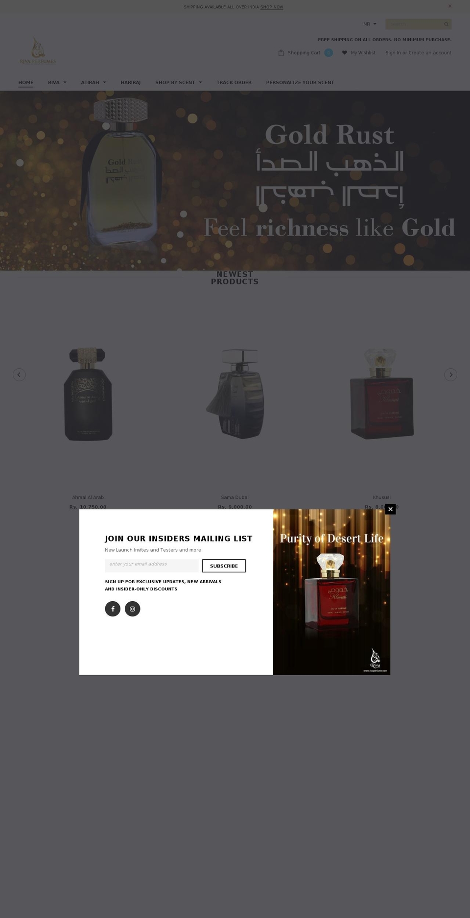rivaperfumes.com — Shopify storefront screenshot