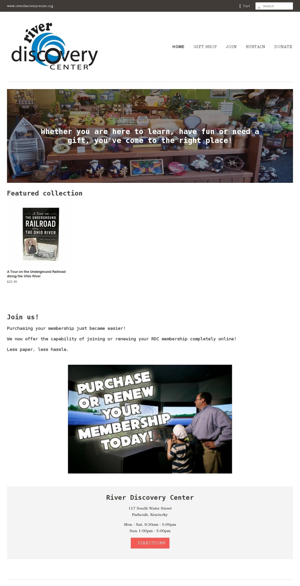 river-discovery-center-gift-shop.myshopify.com shopify website screenshot