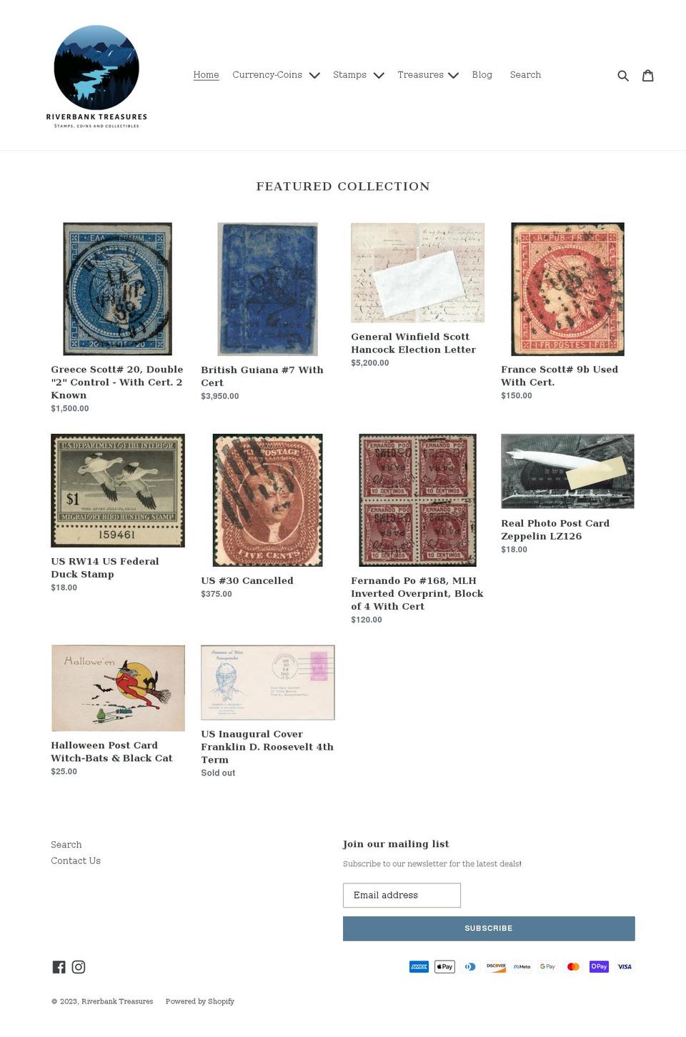 riverbanktreasures.com shopify website screenshot