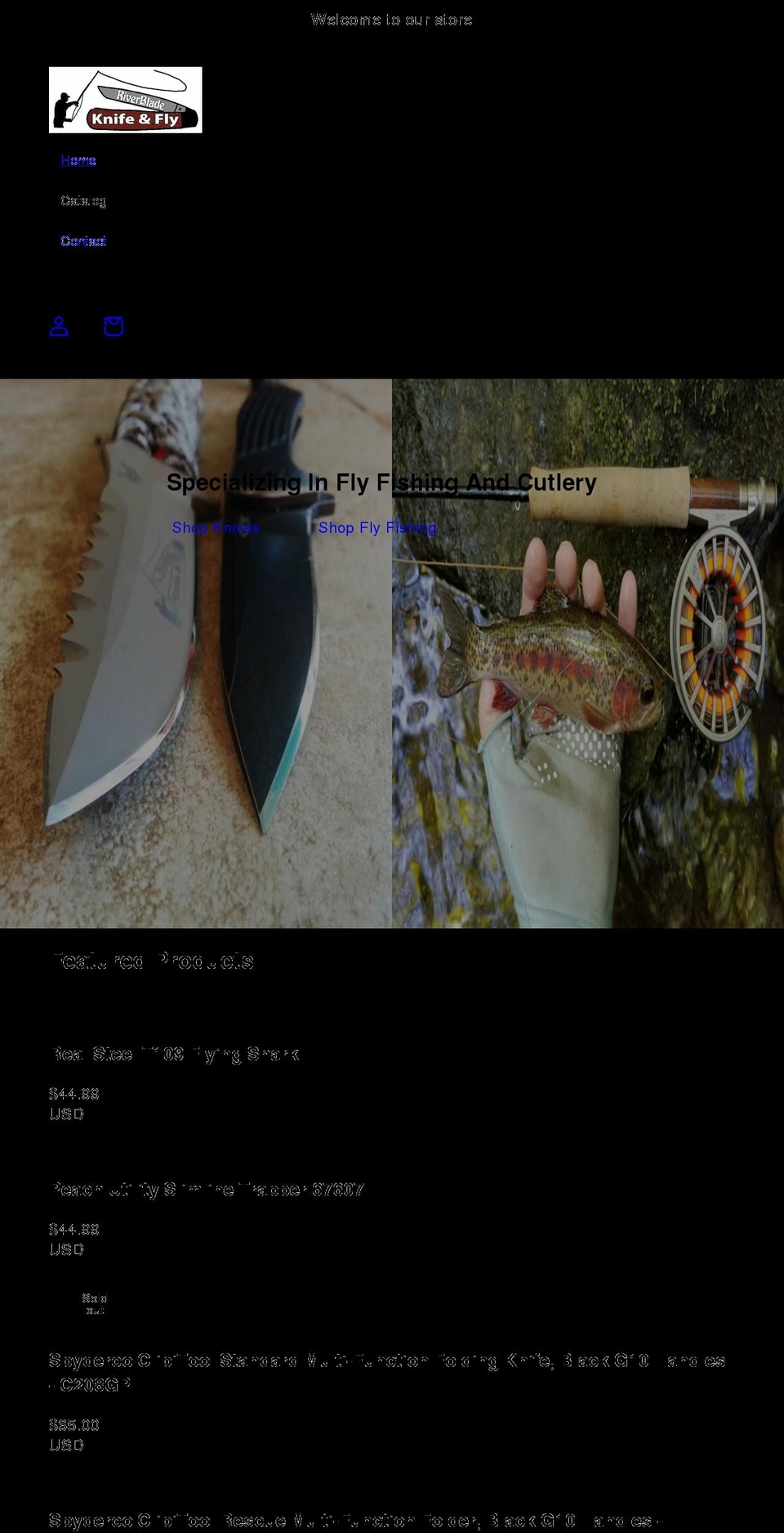 riverbladeknifeandfly.com shopify website screenshot