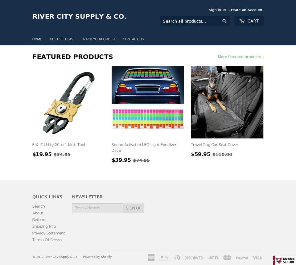 rivercitydiscount.com shopify website screenshot