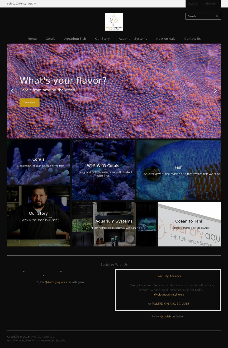 rivercitytropicalfish.com shopify website screenshot