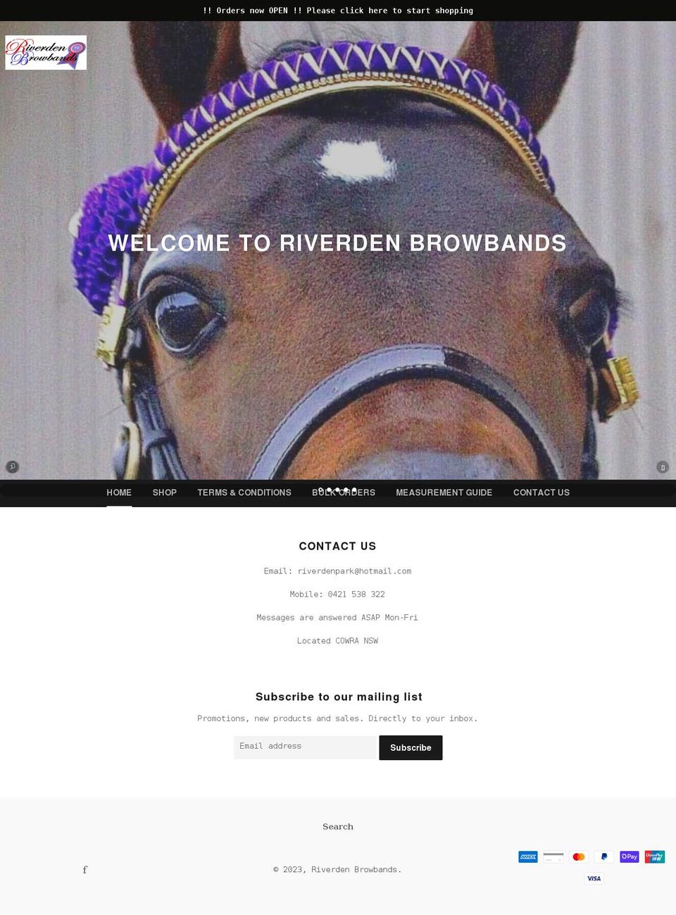 riverdenbrowbandsaustralia.com shopify website screenshot