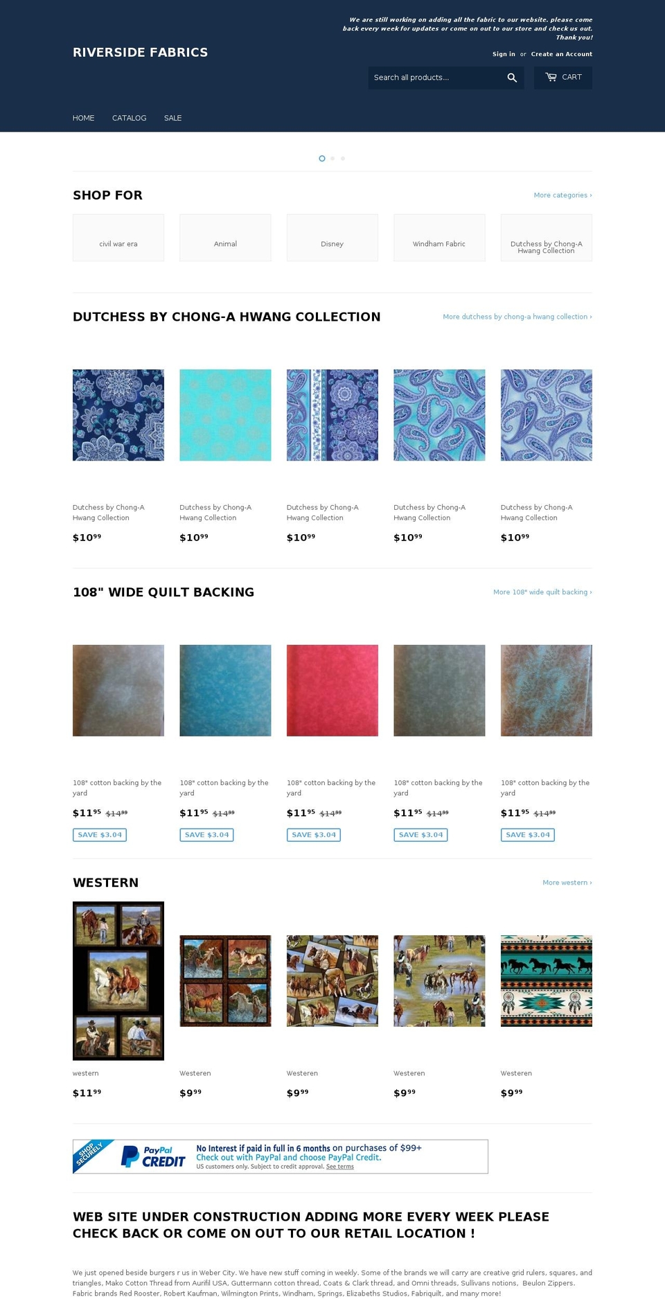riversidefabrics.com shopify website screenshot