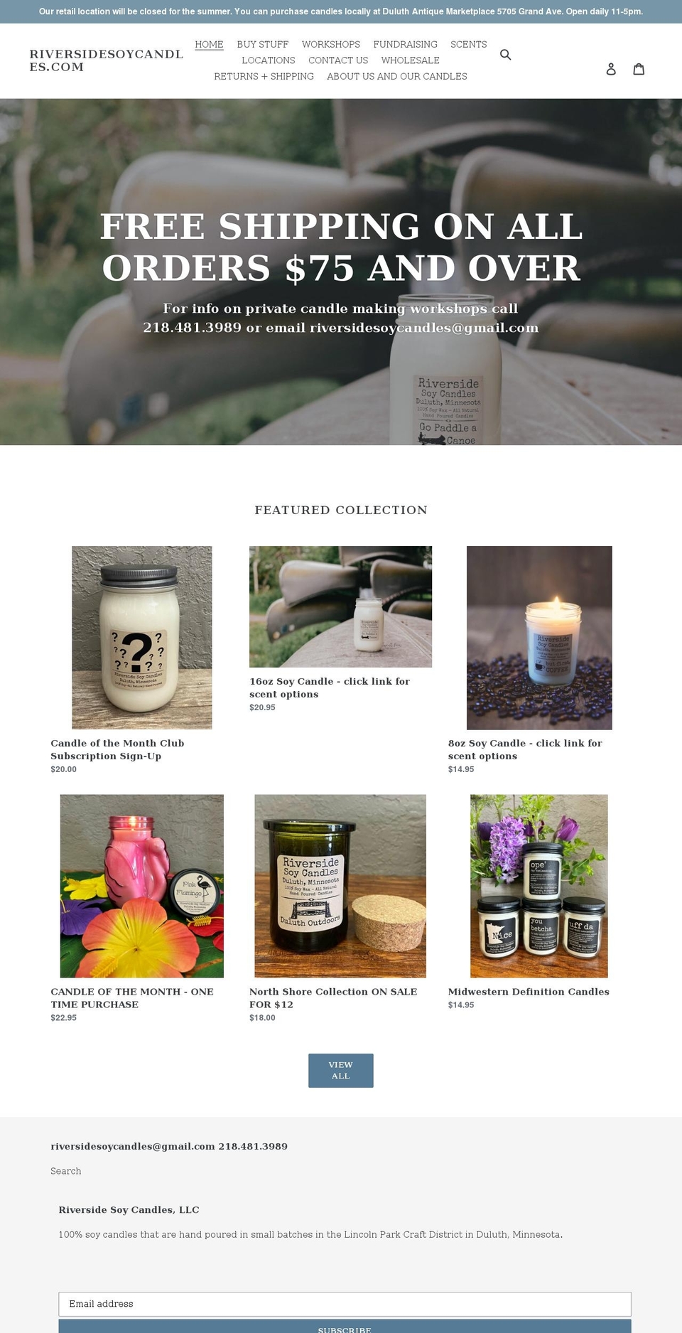 riversidesoycandles.com shopify website screenshot