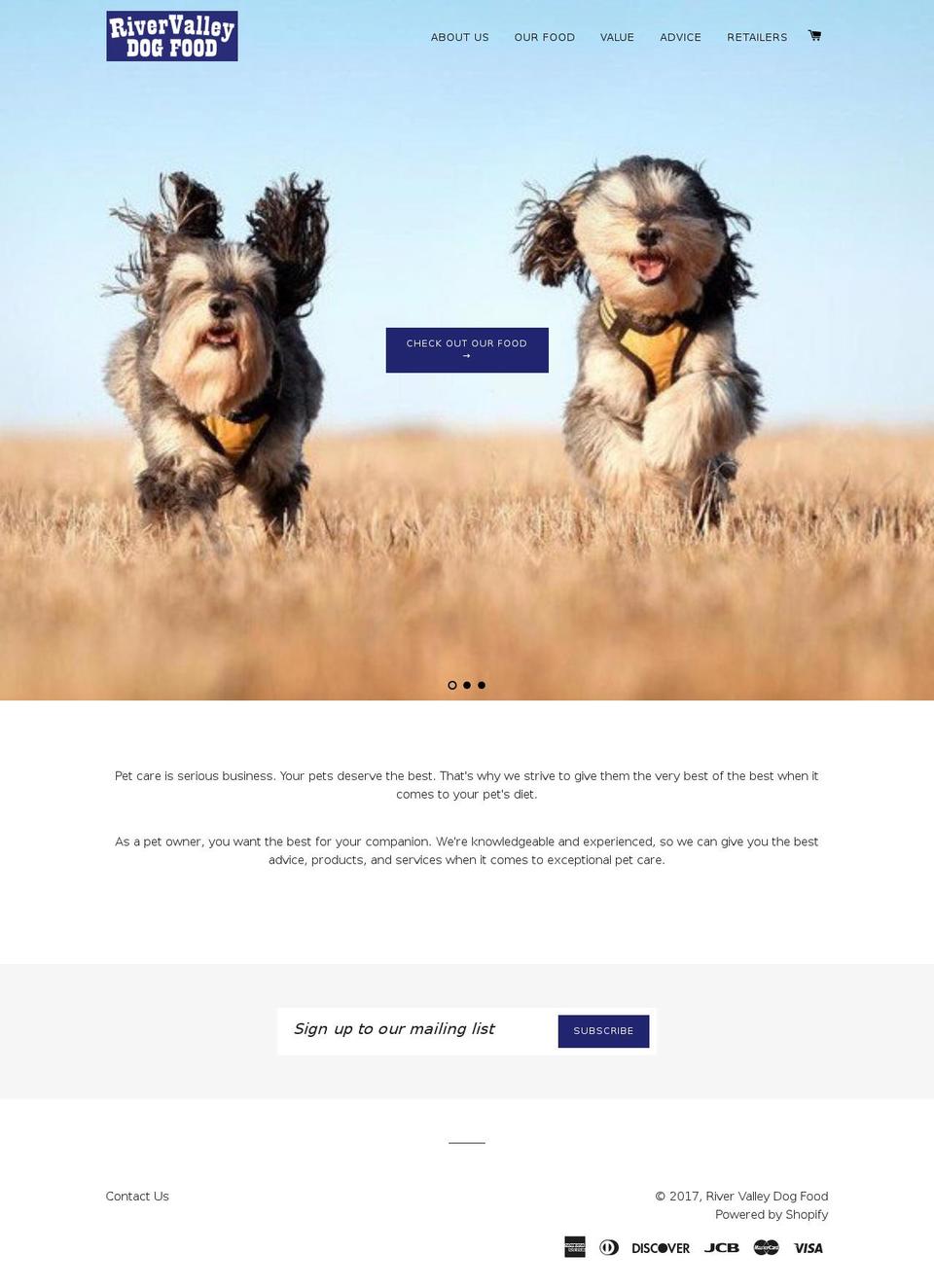 rivervalleydogfood.com shopify website screenshot