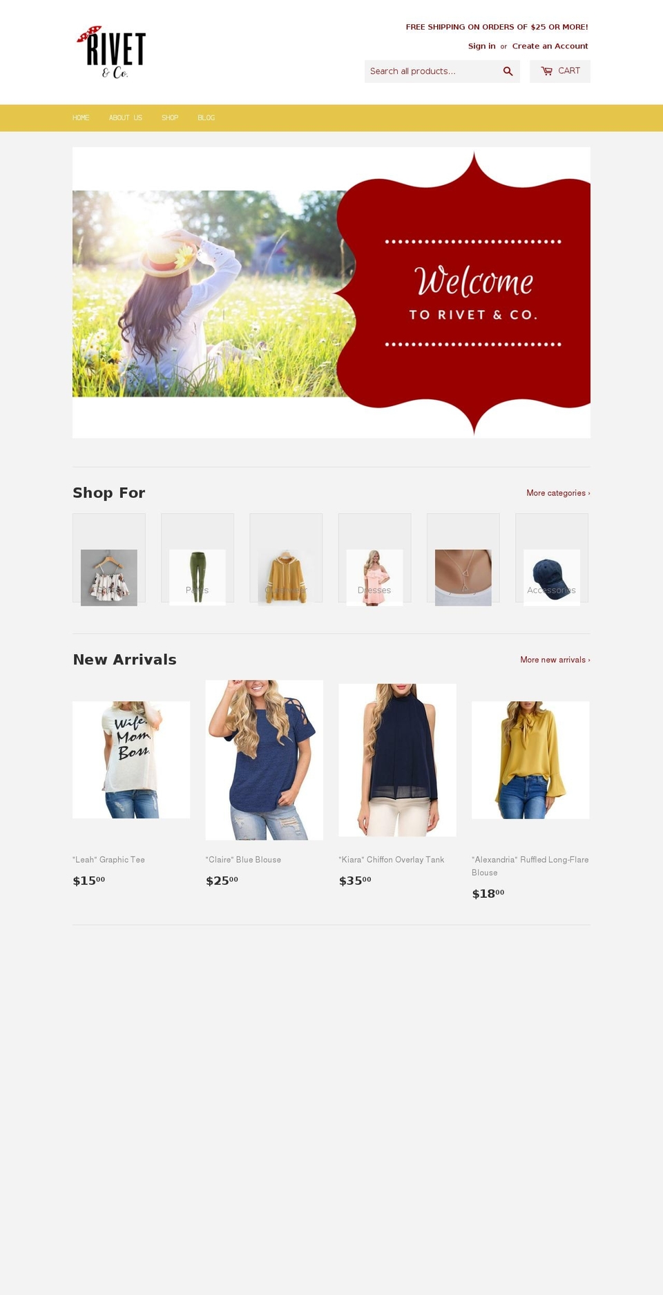 rivetandco.com — Shopify storefront screenshot