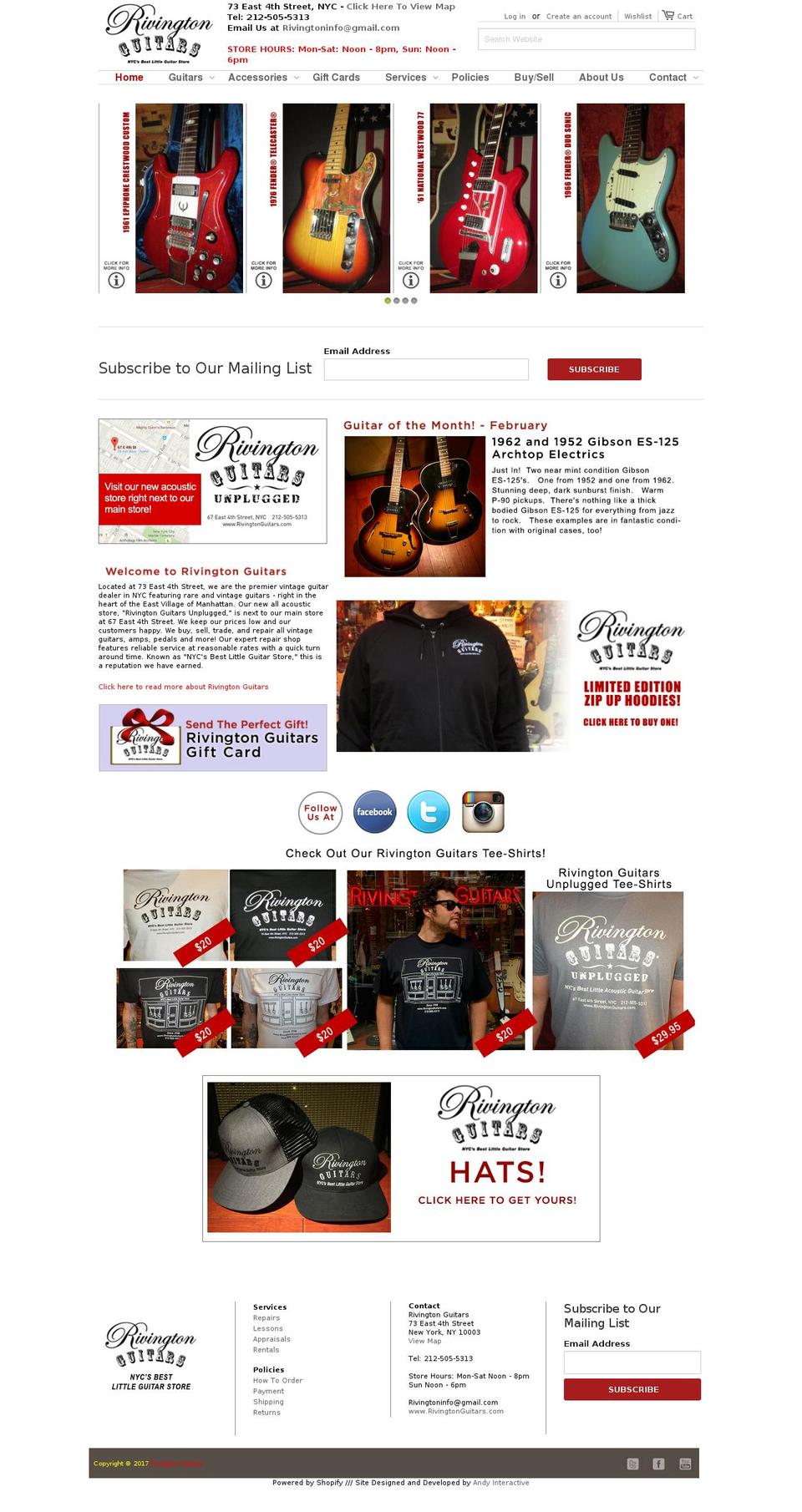 rivingtonguitars.com shopify website screenshot