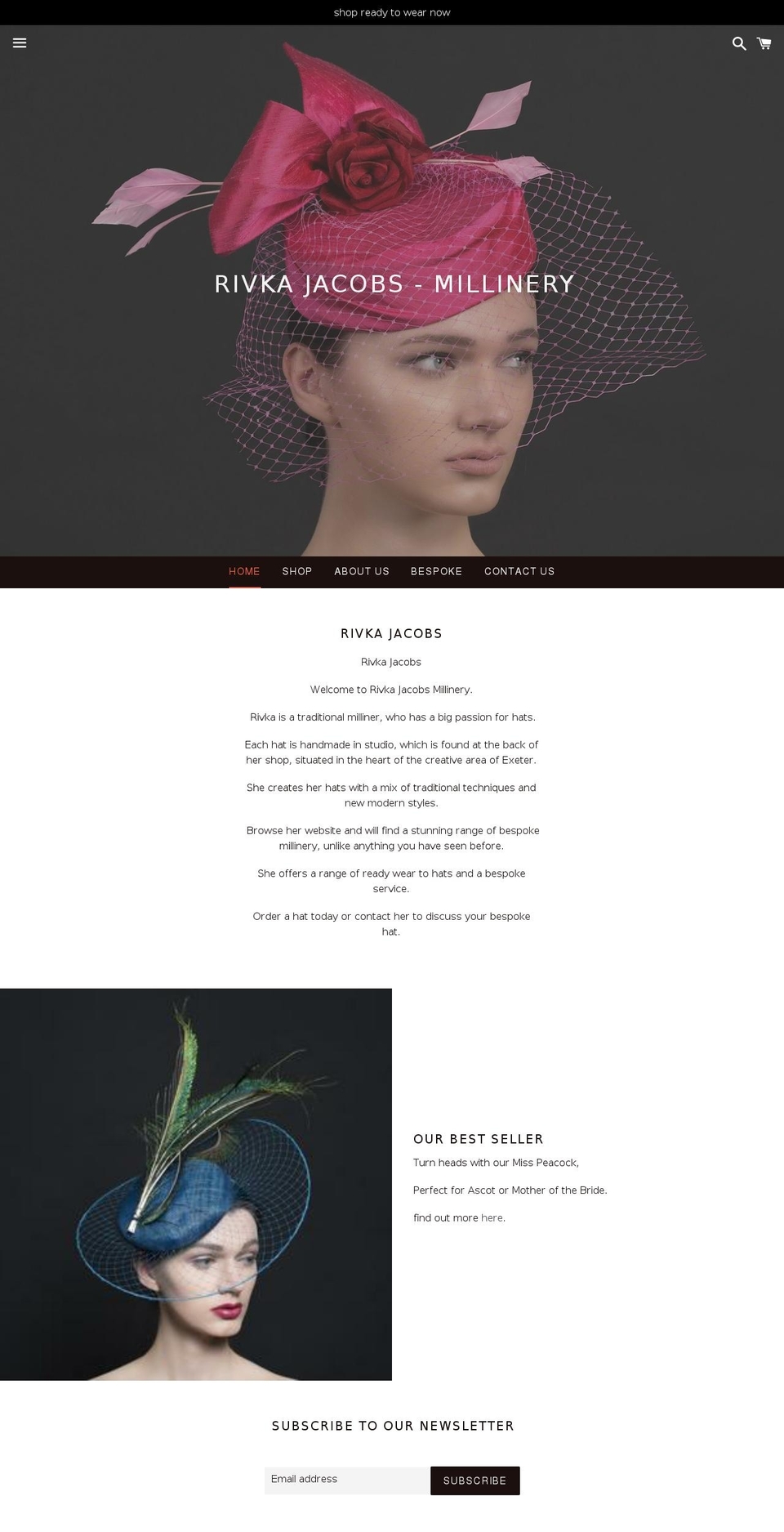 rivkajacobs-millinery.com shopify website screenshot