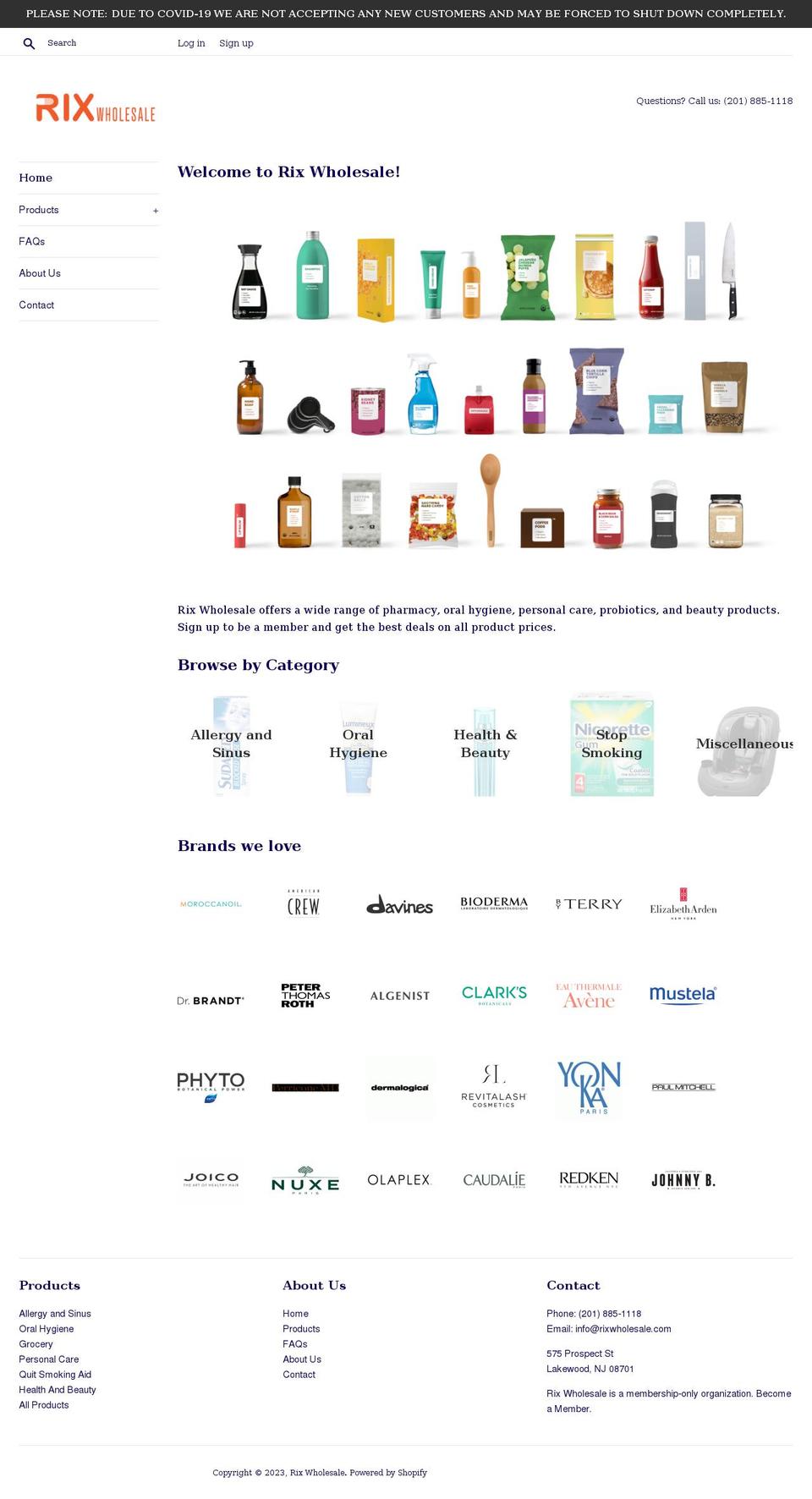 rixwholesale.com — Shopify storefront screenshot