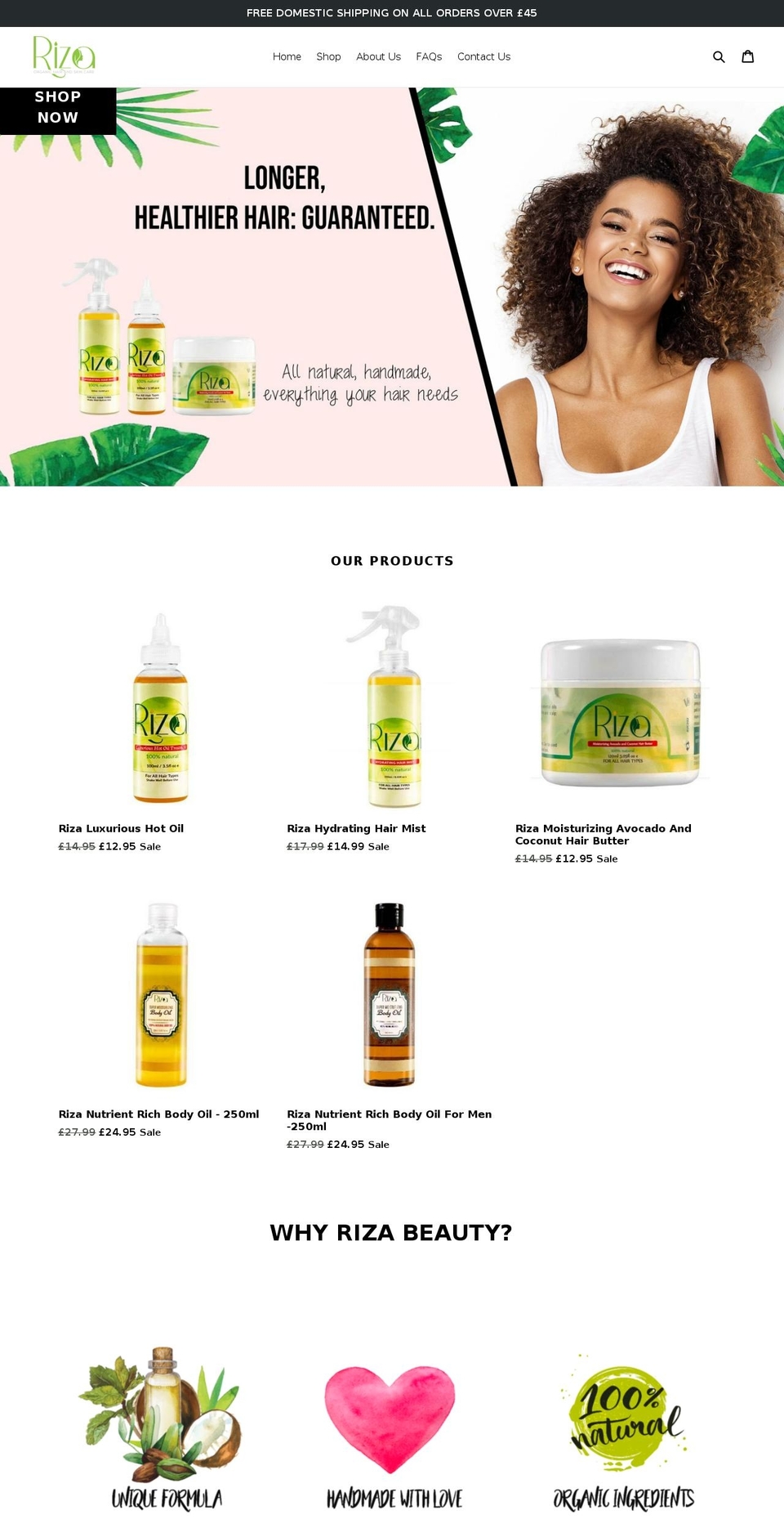 rizabeauty.com shopify website screenshot