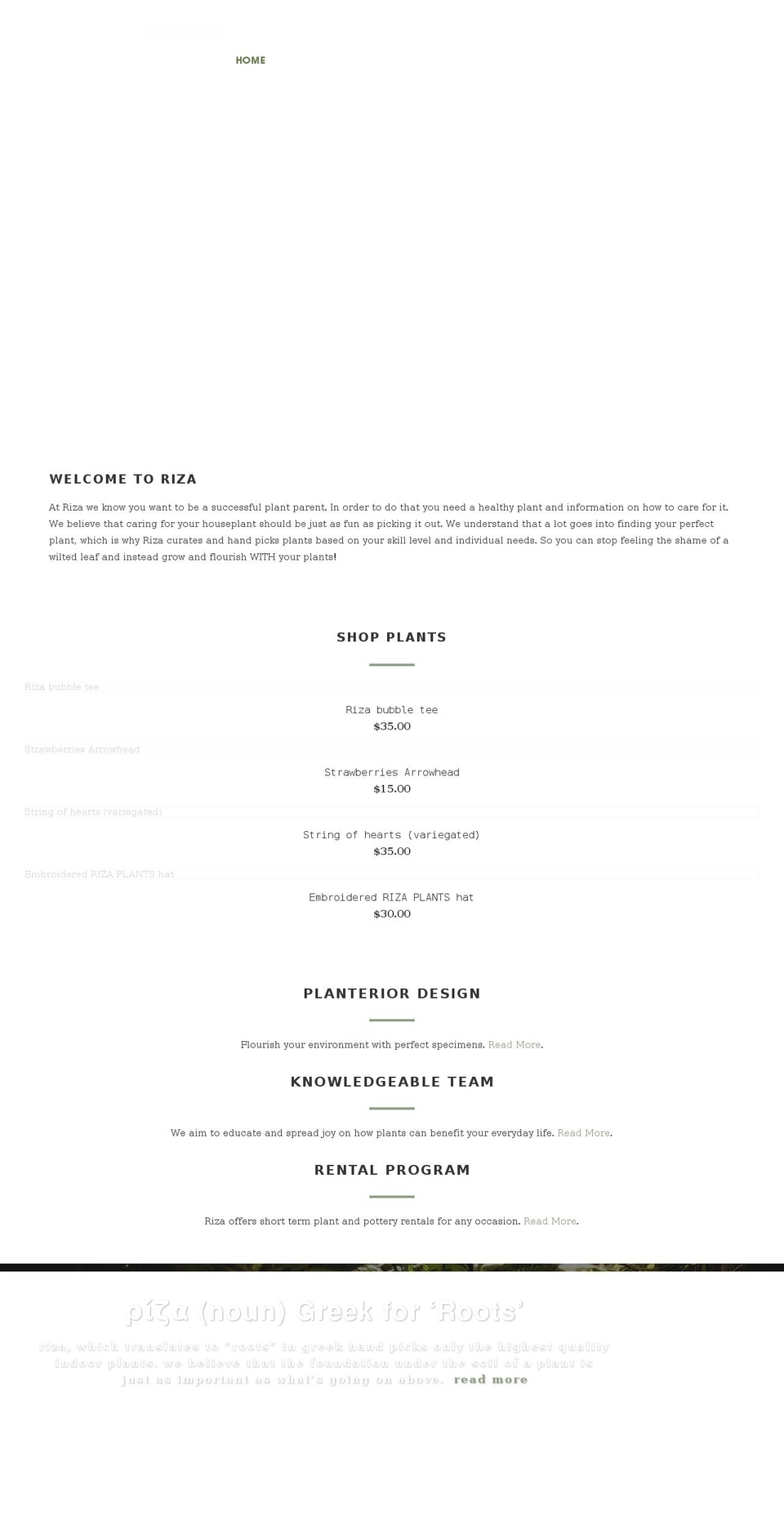 rizaplants.com shopify website screenshot
